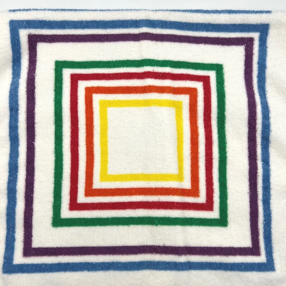 Vintage Set Vera Neumann Hand Towels Rainbow Concentric Squares MCM USA 15x25